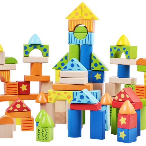 木制100粒启蒙拼搭建桶装积木 男女孩儿童益智早教玩具1-3-5周岁